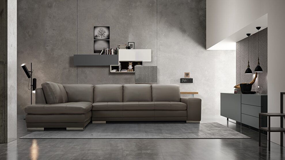 Italian full leather gray sectional sofa by Beverly Hills