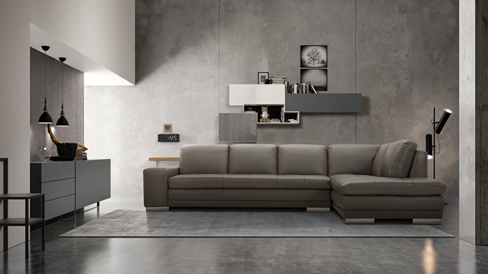 Italian full leather gray sectional sofa by Beverly Hills