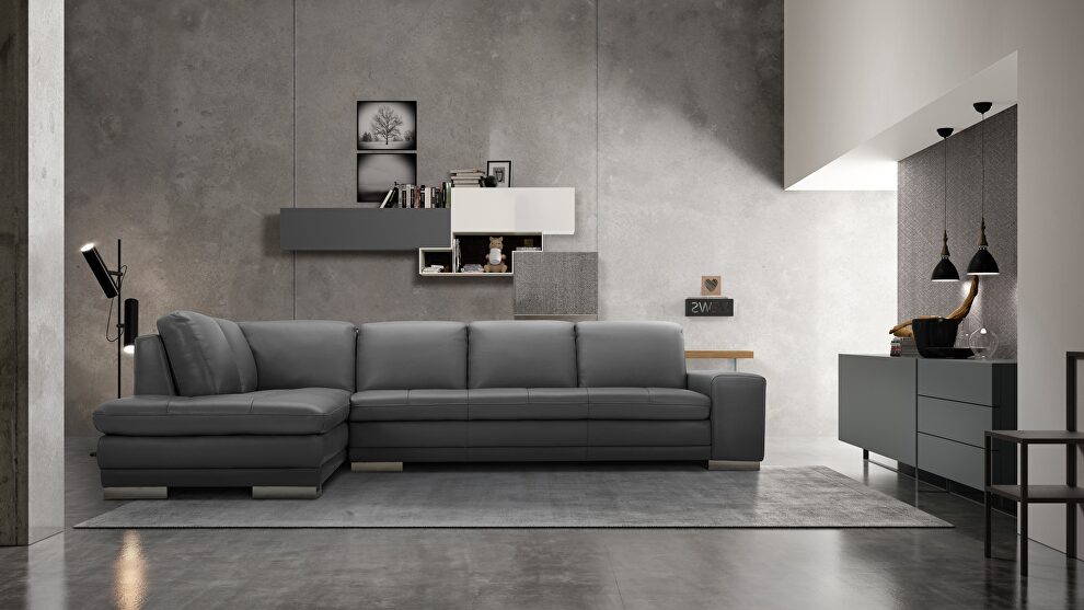 Italian full leather slate gray sectional sofa by Beverly Hills
