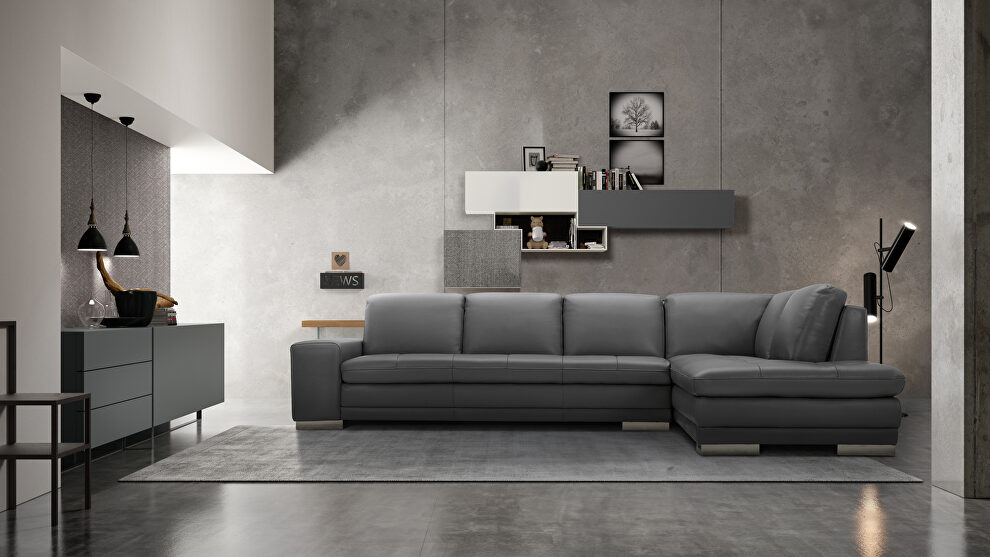 Italian full leather slate gray sectional sofa by Beverly Hills
