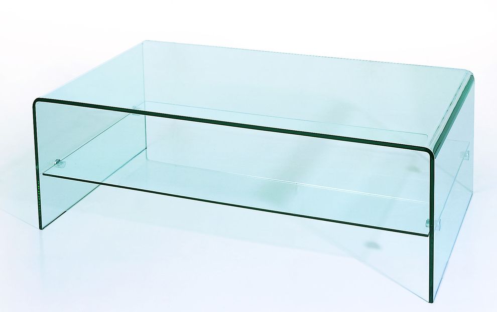 All-glass modern coffee table w/ shelf by Beverly Hills