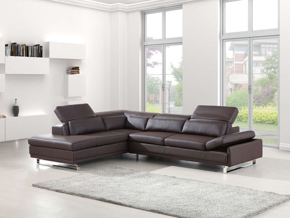 Motion headrests espresso leather sectional sofa by Beverly Hills
