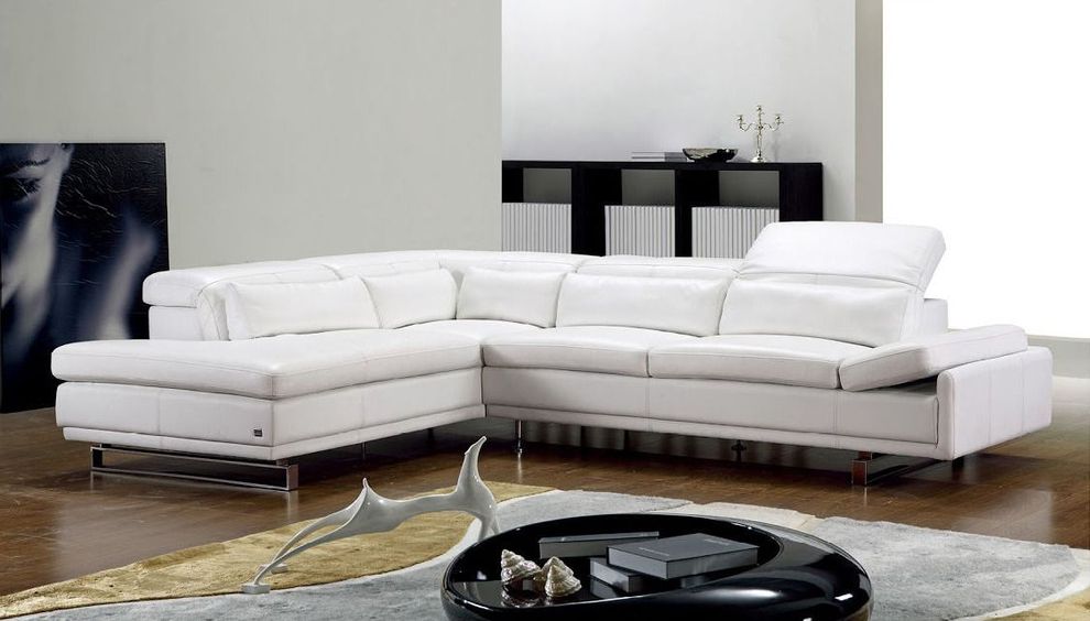 Motion headrests white leather sectional sofa by Beverly Hills