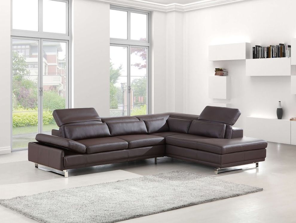 Motion headrests espresso leather sectional sofa by Beverly Hills