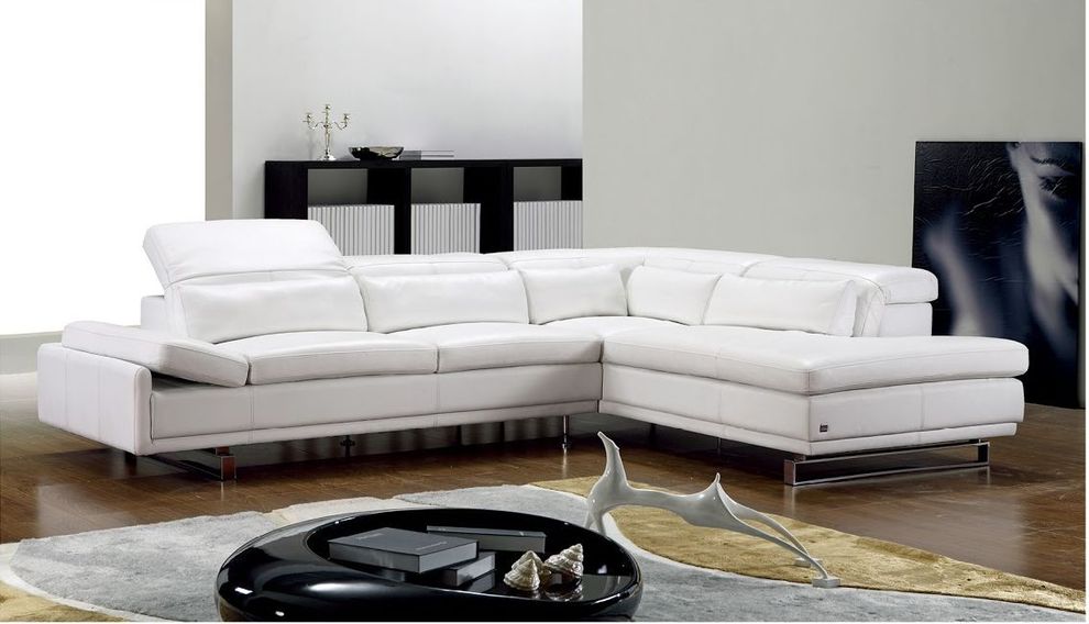 Motion headrests white leather sectional sofa by Beverly Hills