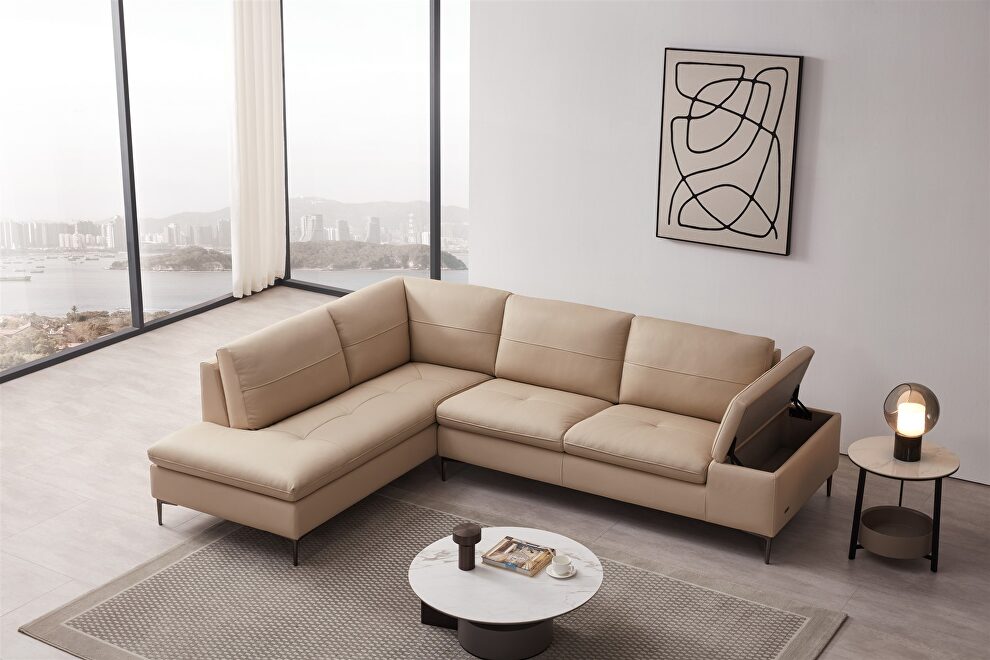 Taupe leather contemporary sectional w/ low profile by Beverly Hills