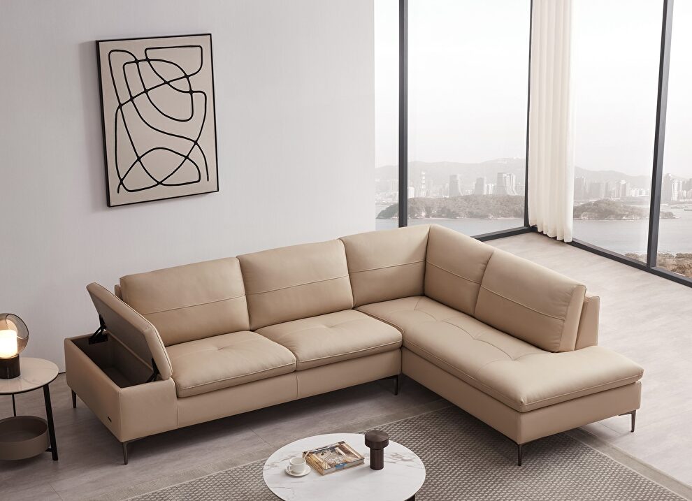 Taupe leather contemporary sectional w/ low profile by Beverly Hills