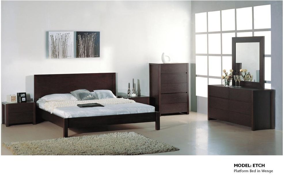 Wenge platform king bed in contemporary style by Beverly Hills