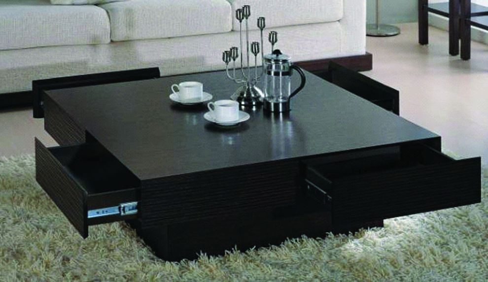 Square coffee table with 4 side drawers by Beverly Hills