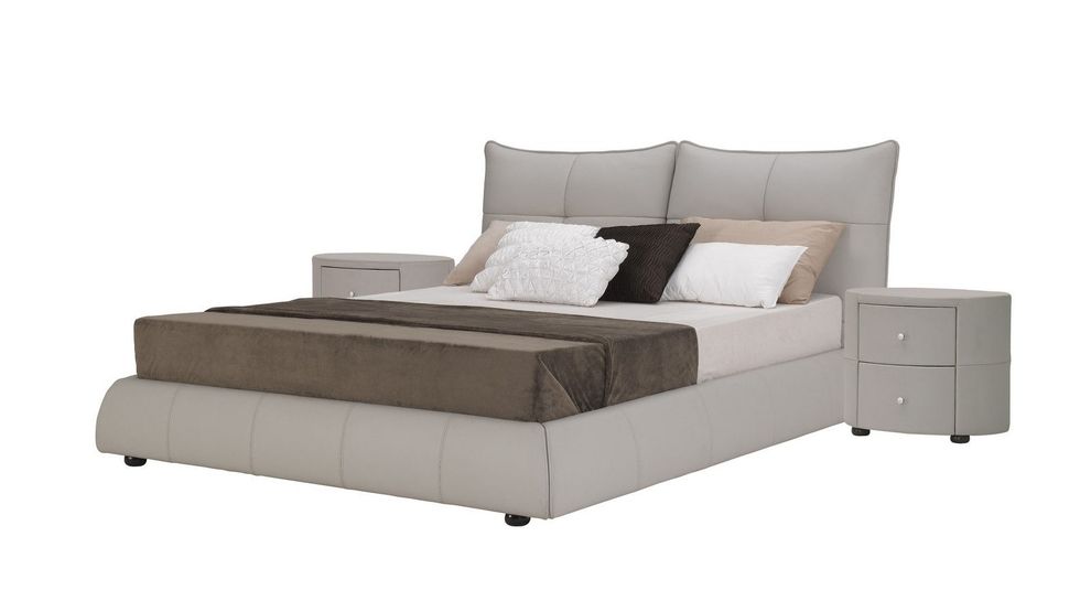 Gray leather modern designer king bed by Beverly Hills