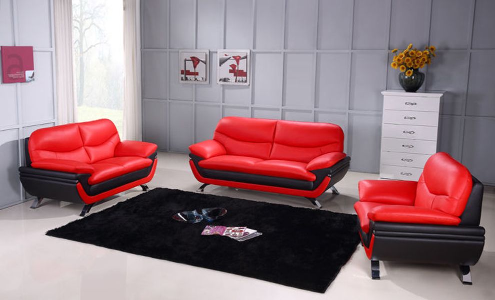 Stunning red/black sofa w/ chrome legs by Beverly Hills
