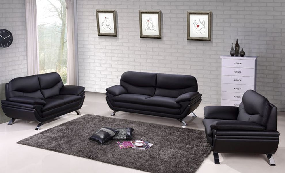 Stunning black leather sofa w/ chromed legs by Beverly Hills