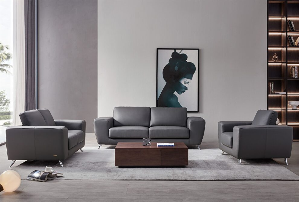 Gray ultra-contemporary sofa w/ metal legs by Beverly Hills