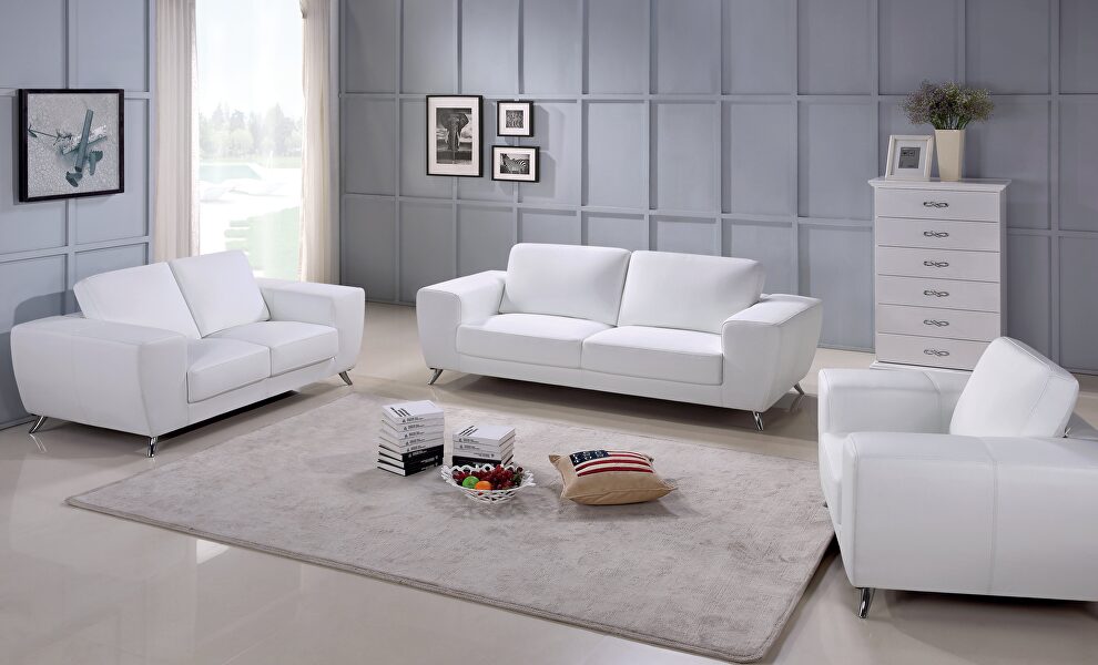 White ultra-contemporary sofa w/ metal legs by Beverly Hills