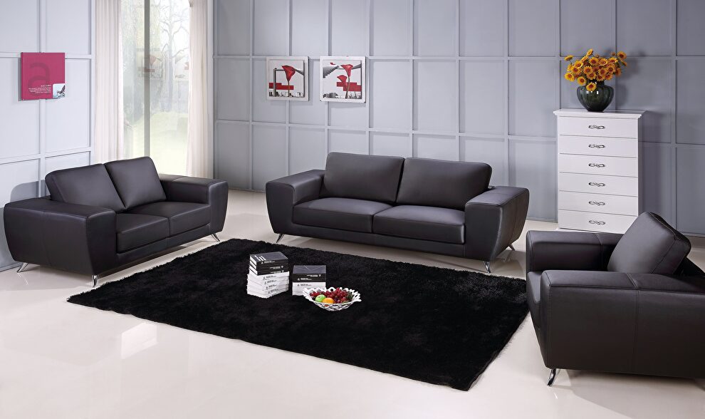 Black ultra-contemporary sofa w/ metal legs by Beverly Hills
