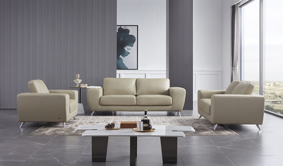 Taupe ultra-contemporary sofa w/ metal legs by Beverly Hills