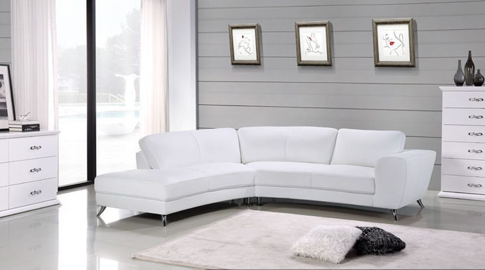 Elegant small white leather sectional sofa by Beverly Hills