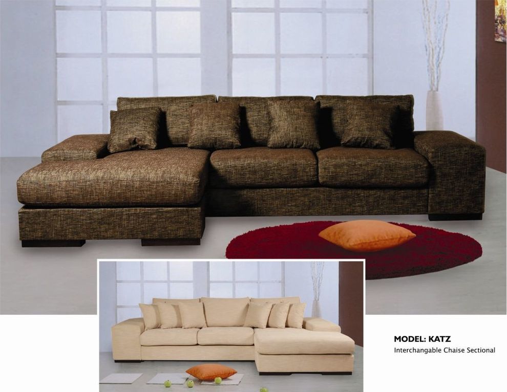 Sectional sofa in brown with interchangeable chaise by Beverly Hills