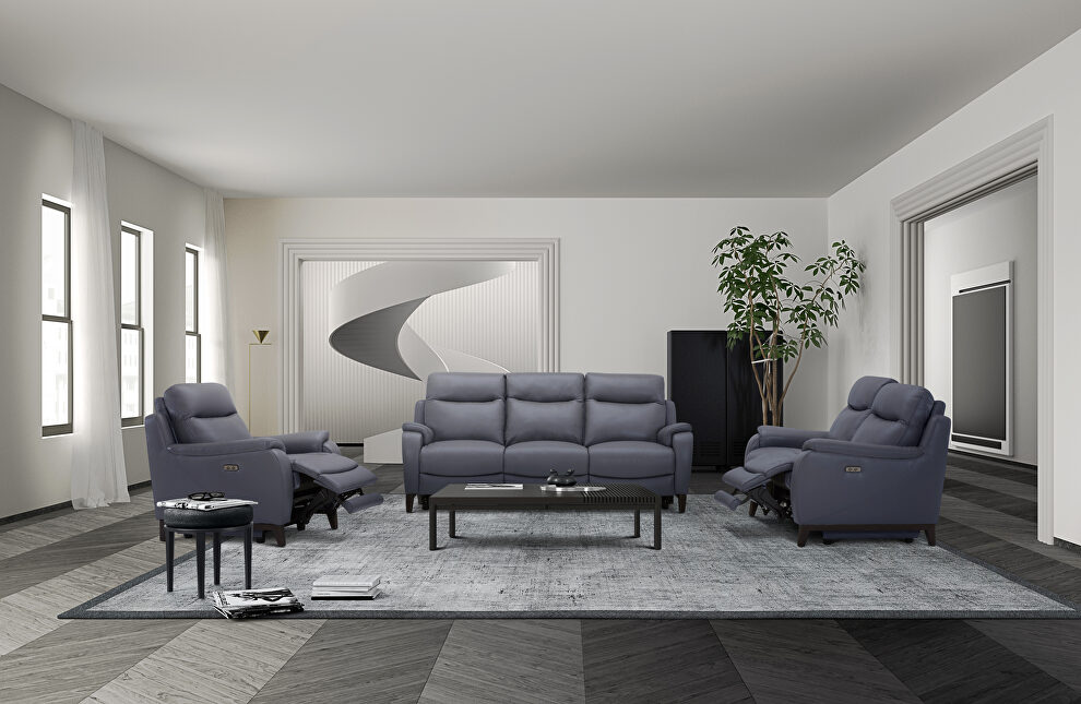 Full gray slate leather recliner sofa by Beverly Hills