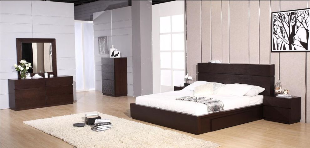 Wenge solid wood platform bed in king size w/ storage by Beverly Hills