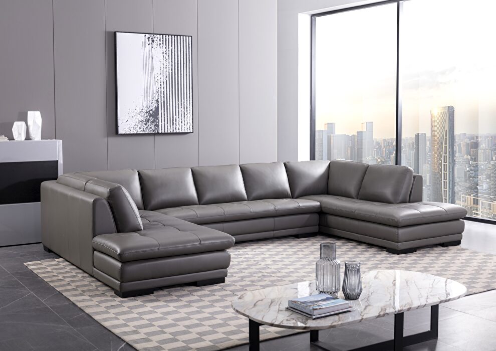 U-shape oversized dark gray leather sectional by Beverly Hills