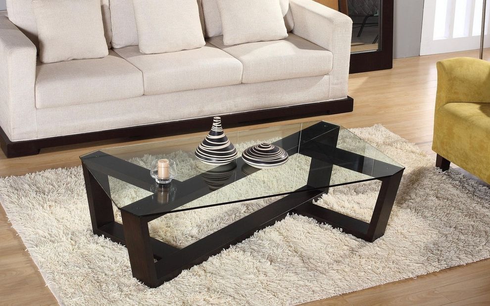 Crisscross framed legs base w/ glass top coffee table by Beverly Hills