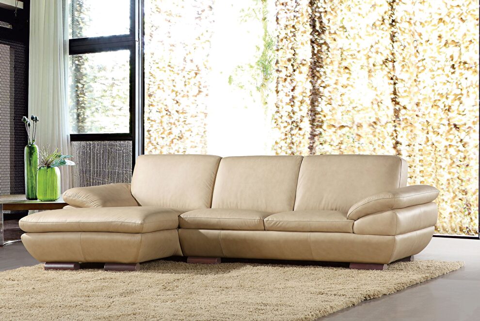 Contemporary sectional sofa in almond leather by Beverly Hills