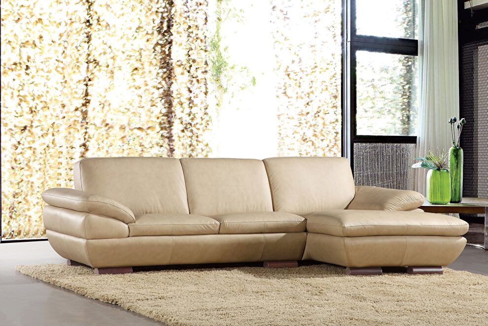 Contemporary sectional sofa in almond leather by Beverly Hills
