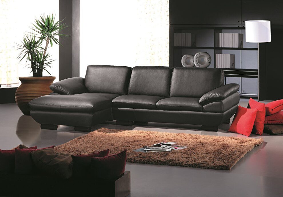 Contemporary sectional sofa in black leather by Beverly Hills