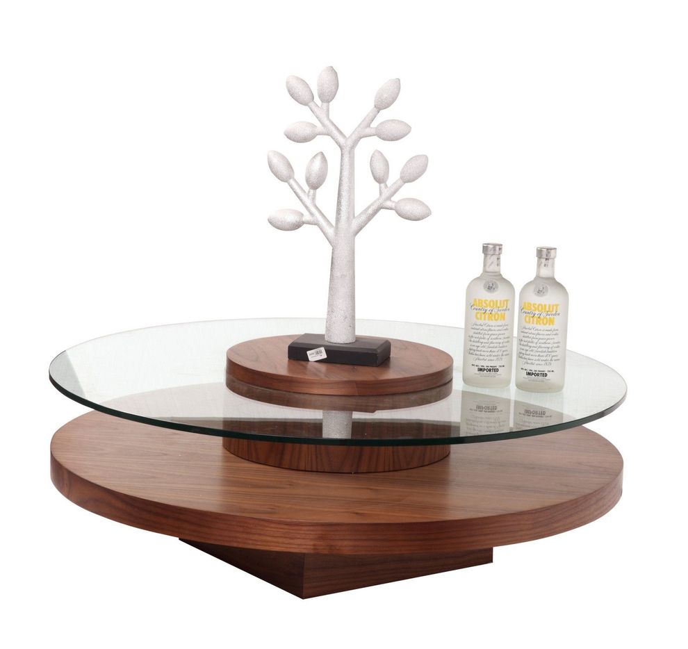 Rotating glass round low-profile coffee table by Beverly Hills