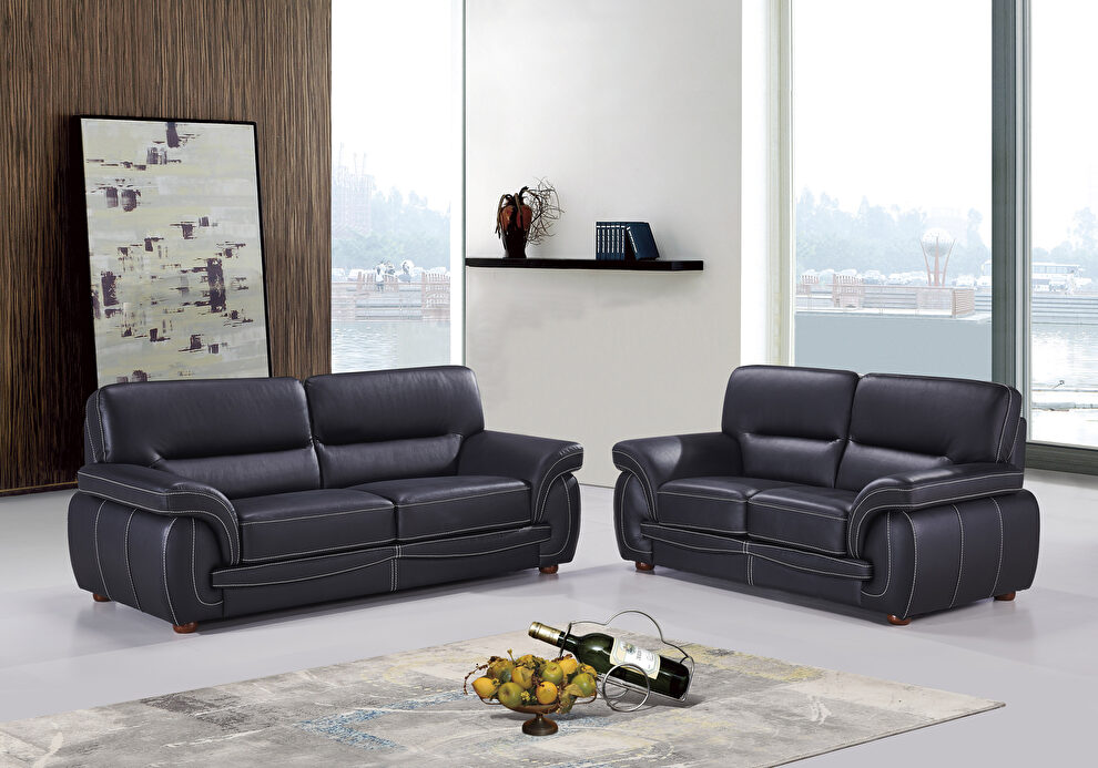 Black casual style leather couch by Beverly Hills