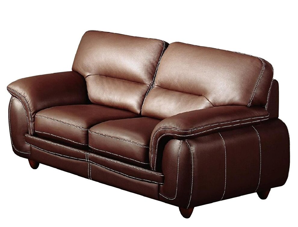Brown casual style leather loveseat by Beverly Hills