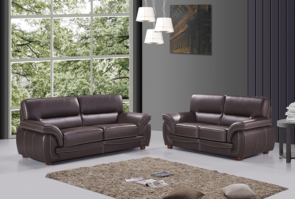 Brown casual style leather couch by Beverly Hills