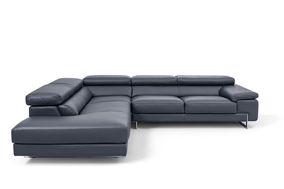 Slate blue low profile full Italian leather sectional by Beverly Hills