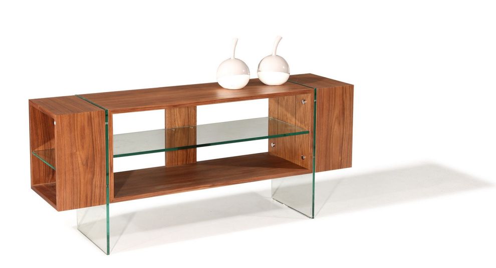 Glass legs tv-console in walnut wood by Beverly Hills