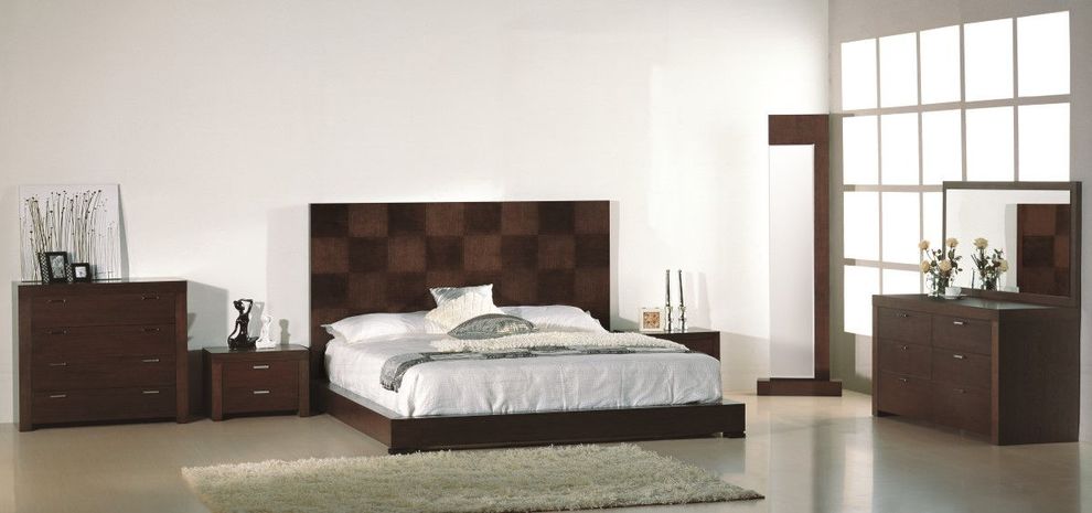 Walnut checks style solid wood king size bed by Beverly Hills
