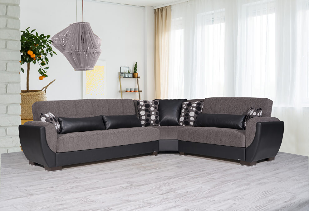 Reversible asphalt on brown pu sectional w/ storage by Casamode