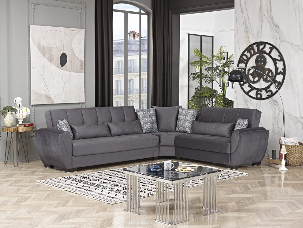 Reversible gray microfiber sectional w/ storage by Casamode