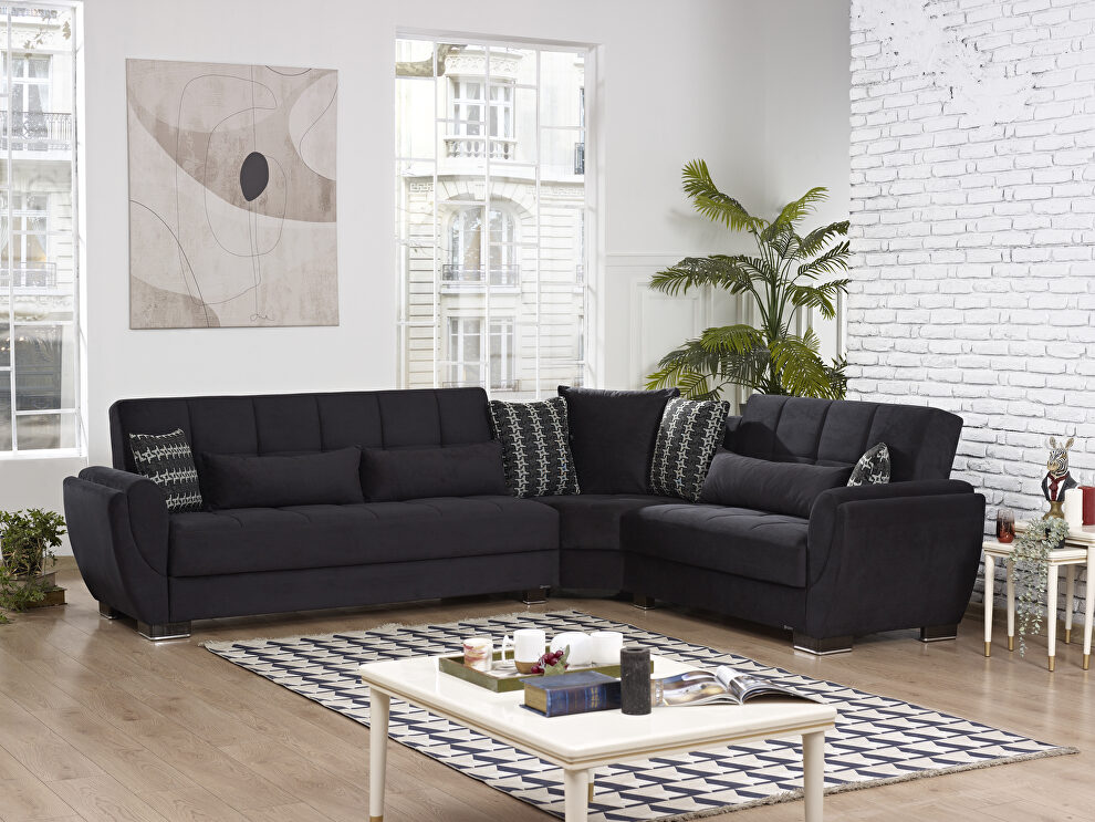 Reversible black microfiber sectional w/ storage by Casamode
