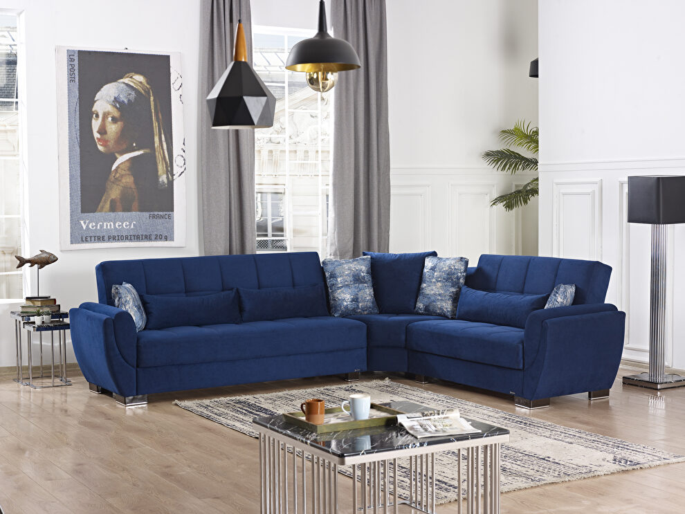Reversible blue microfiber sectional w/ storage by Casamode