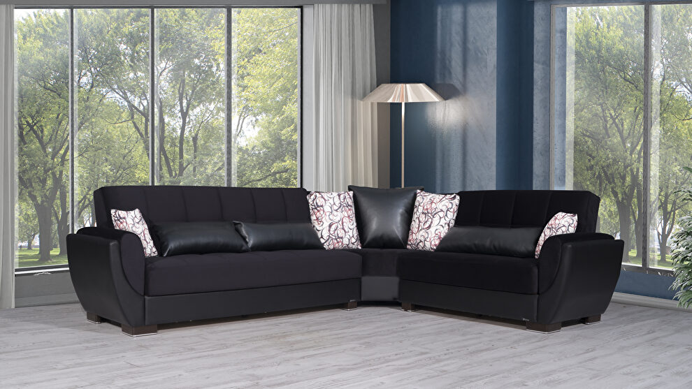 Reversible black on black sectional w/ storage by Casamode