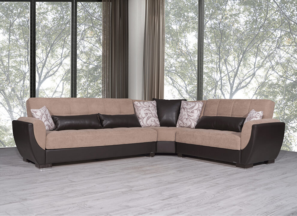 Reversible sand on brown pu sectional w/ storage by Casamode