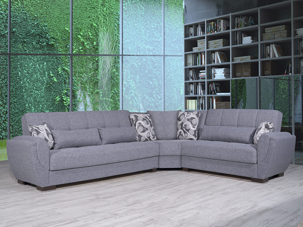 Reversible light gray fabric sectional w/ storage by Casamode