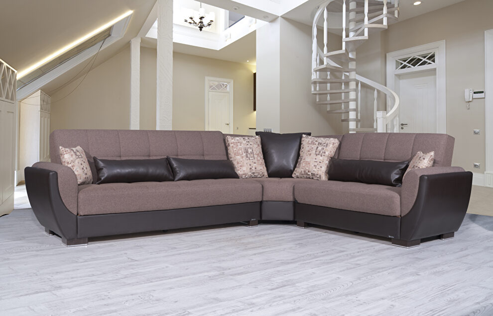 Reversible cacao on brown pu sectional w/ storage by Casamode