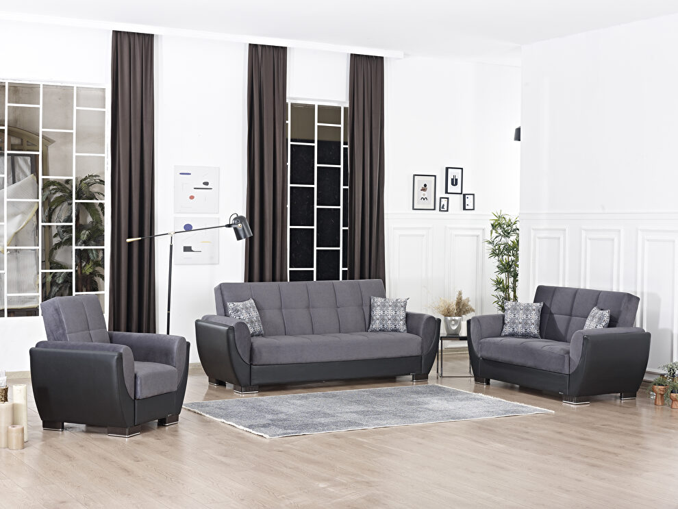 Gray microfiber black pu sleeper sofa w/ storage by Casamode