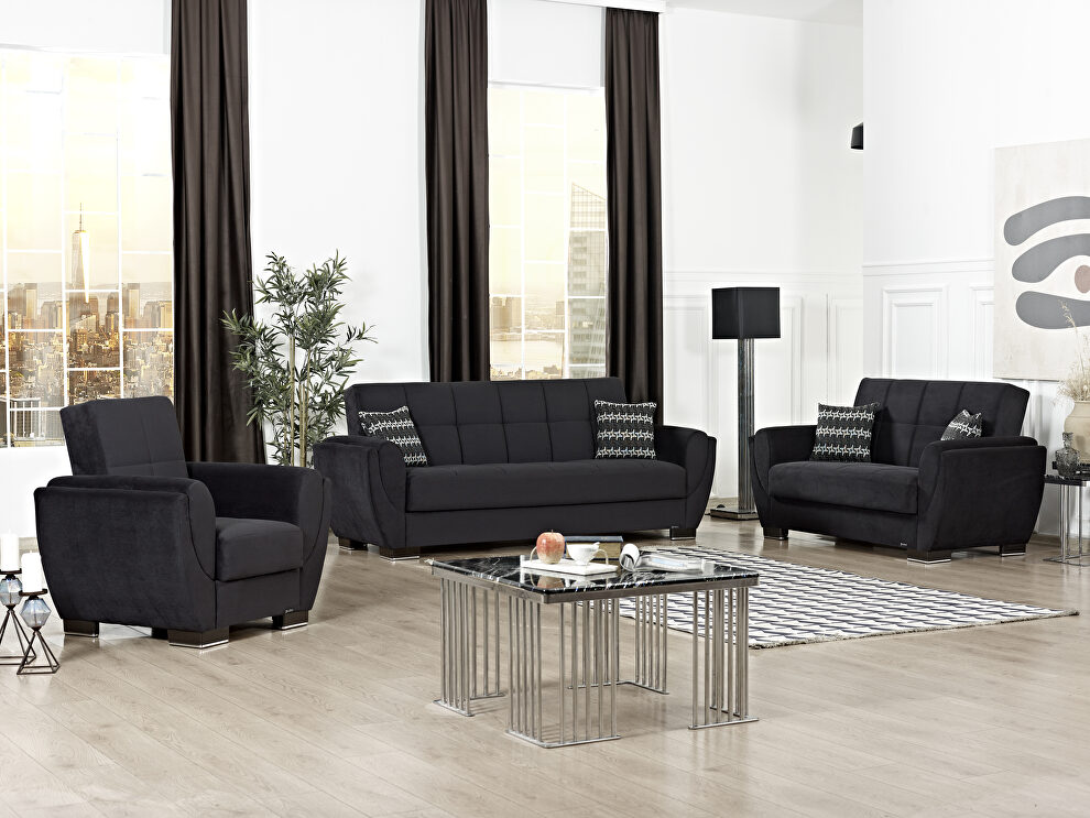Black microfiber sleeper sofa w/ storage by Casamode