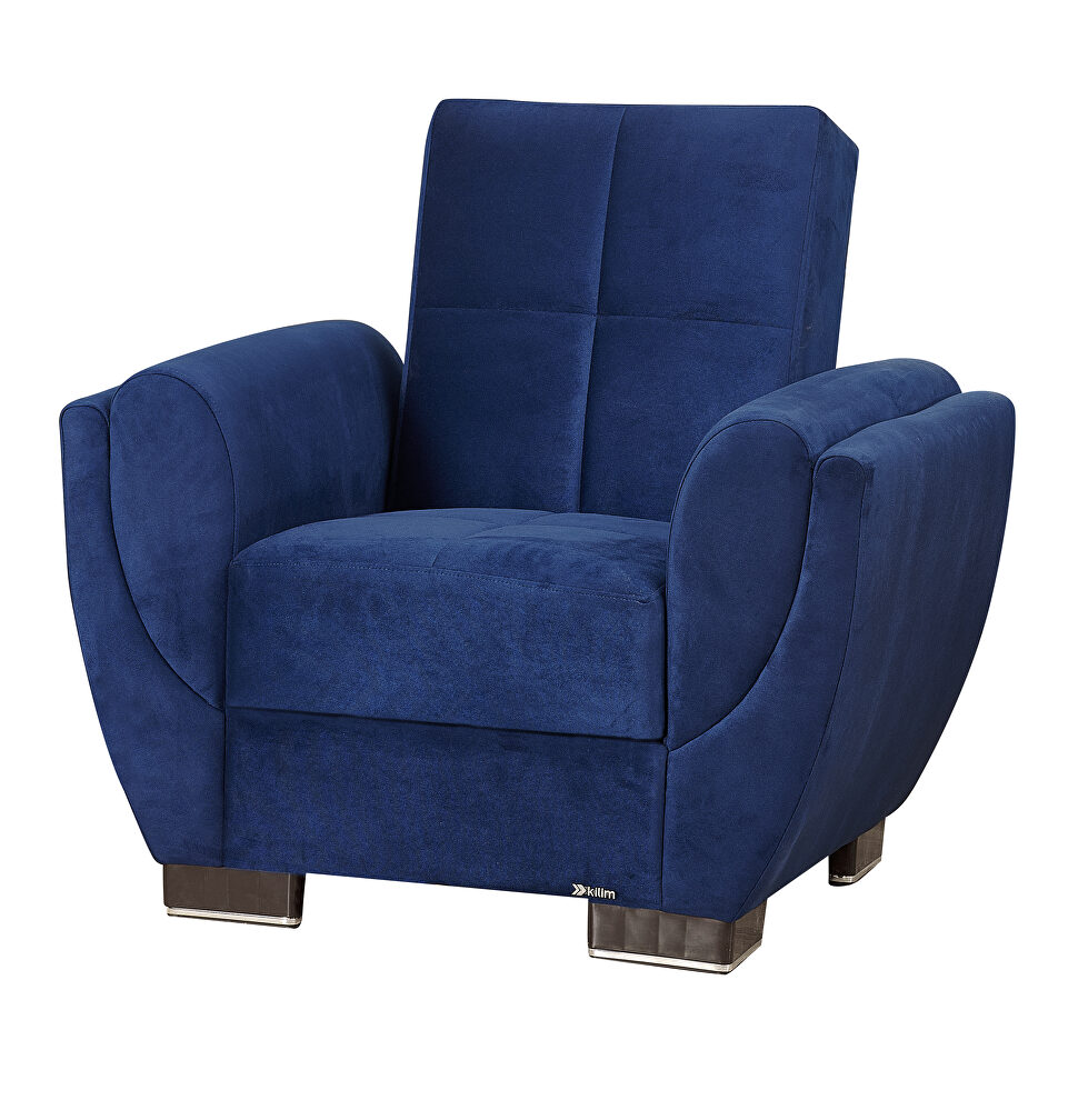 Blue microfiber sleeper chair w/ storage by Casamode