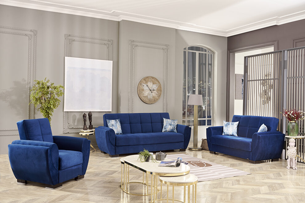 Blue microfiber sleeper sofa w/ storage by Casamode