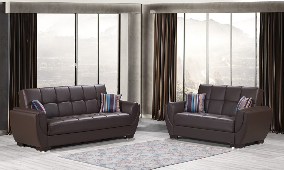 Brown pu leatherette sleeper sofa w/ storage by Casamode