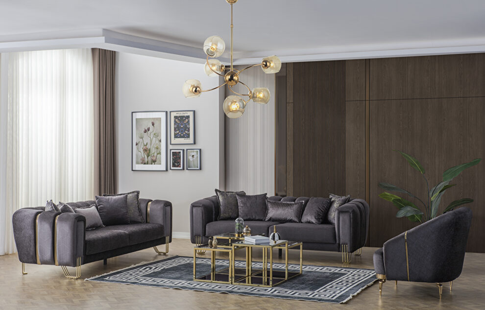 Sleek contemporary velvet gray sofa by Casamode